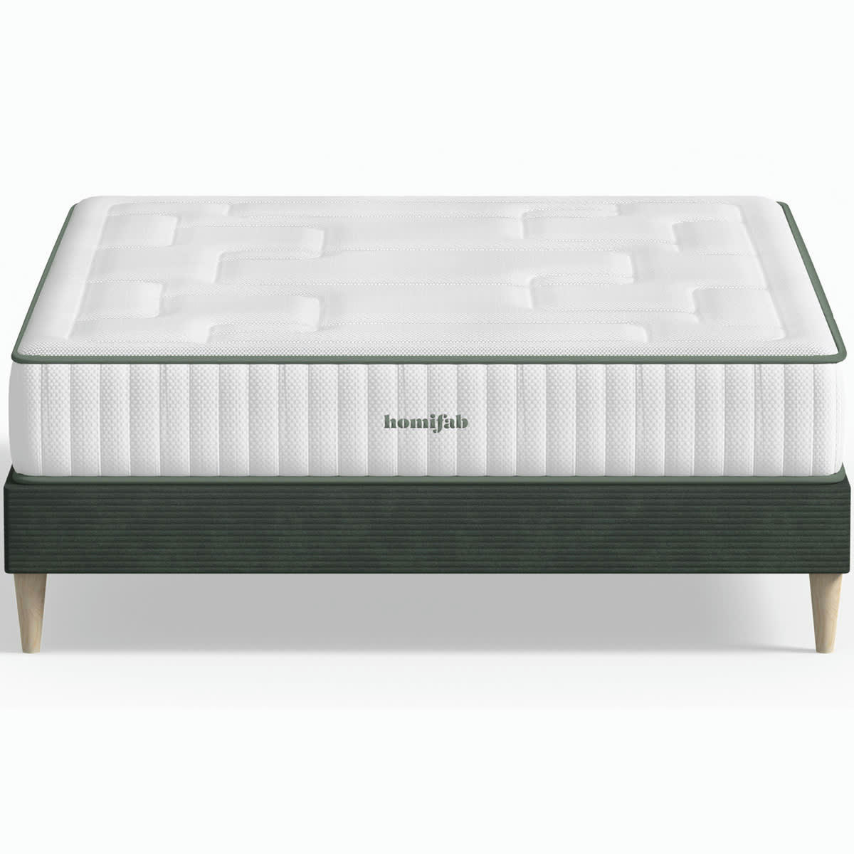 SPRING LATEX LUXURY & DINA - Pack lit 140x190 en velours côtelé vert + Matelas latex et ressorts