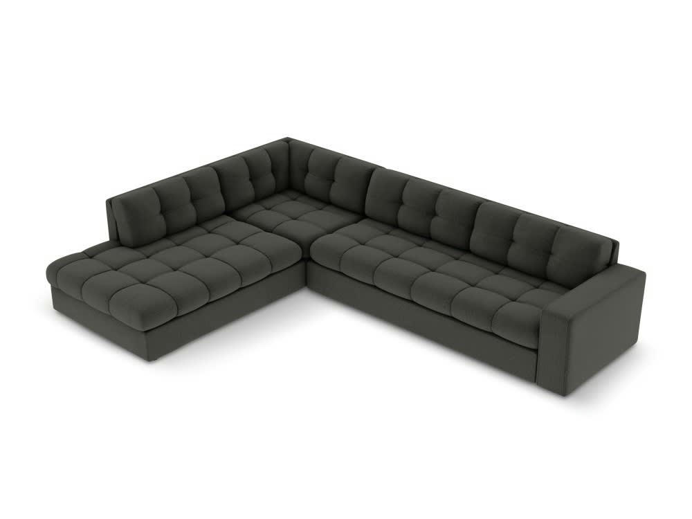 JUSTIN - Canapé d'angle 5 places en tissu structuré gris foncé