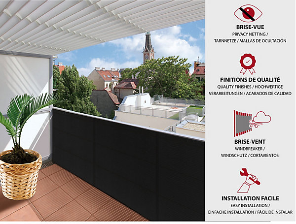 Brise-vue - 80% Marron/Noir - 95gr/m² - Sans boutonnières Marron/Noir 1.5m x 10m