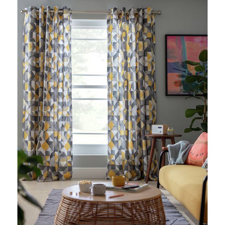 Habitat Geometric Eyelet Curtains - Neutral - 117x137cm