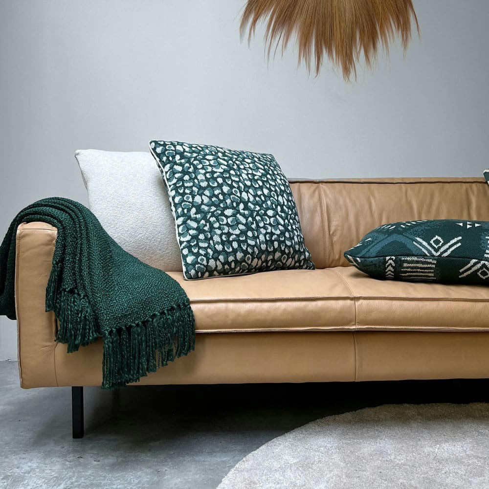 TRICOTÉ - Coussin tricoté pois vert 50x50