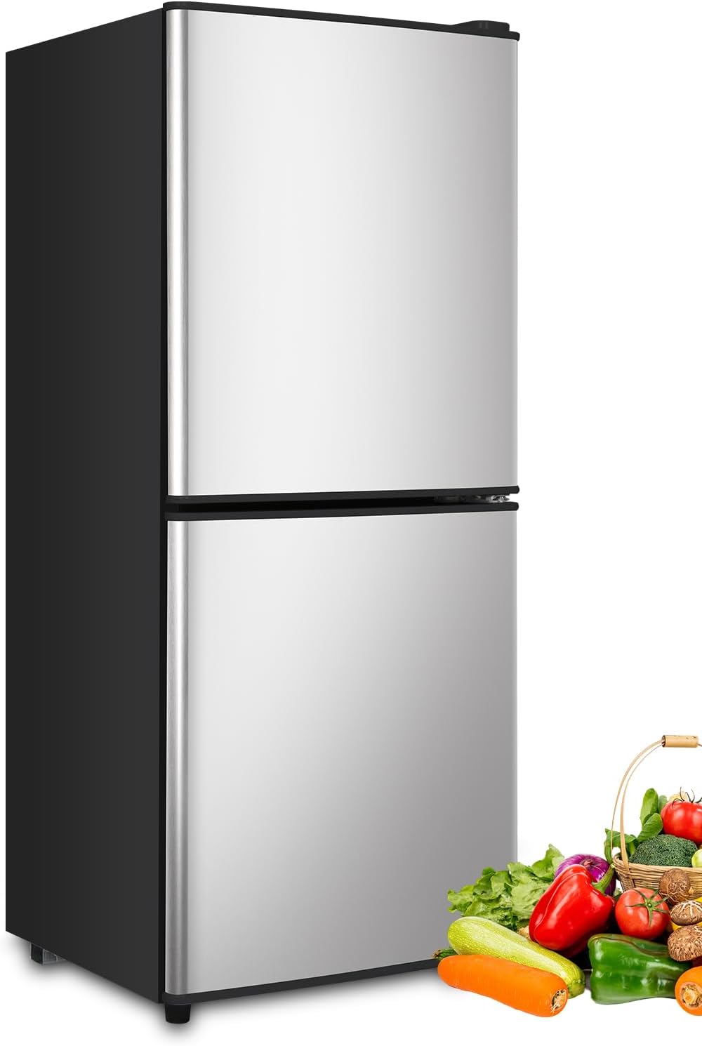 4.0 Cu.Ft Refrigerator with Freezer, 2 Doors Fridge with Adjustable Thermostat Control, Refrigerator for Kitchen, Dorm, Apartment, Garage, Office, Silver