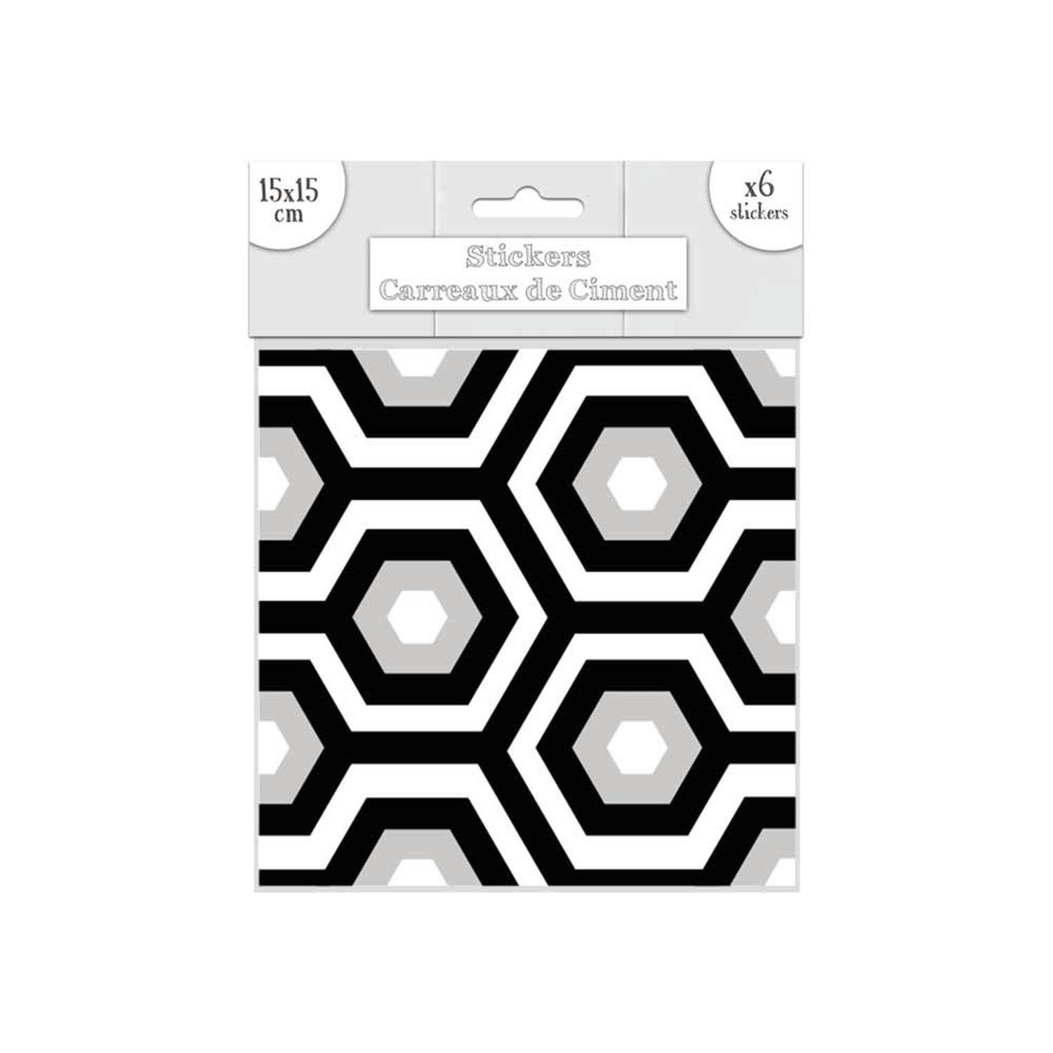 - 6 stickers carreaux de ciment 15 x 15 cm noir et blanc