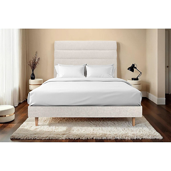 Lit avec tête de lit lignes tissu et sommier kit- Lit en bois massif