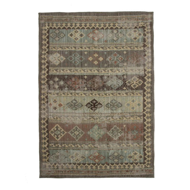 MARRAKECH - Tapis effet vintage oriental lignes marron 160x230