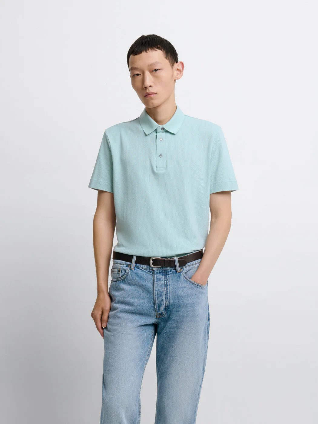 Polo col boutonné en coton