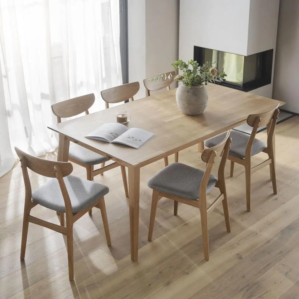 Rowico Home Rodham Houten Eetkamerstoel Eiken - Lichtgrijze Stof