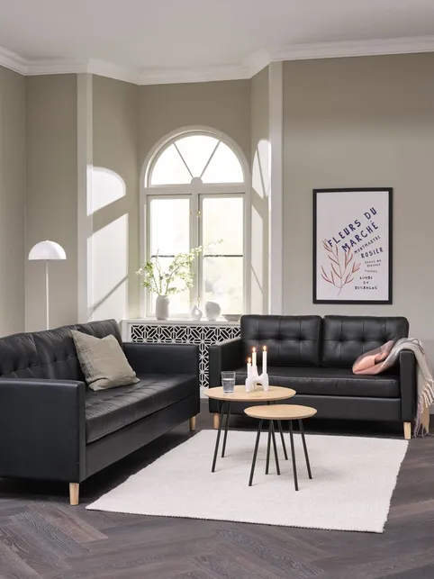 Sofasæt FALSLEV 3+2 pers. sort kunstlæder