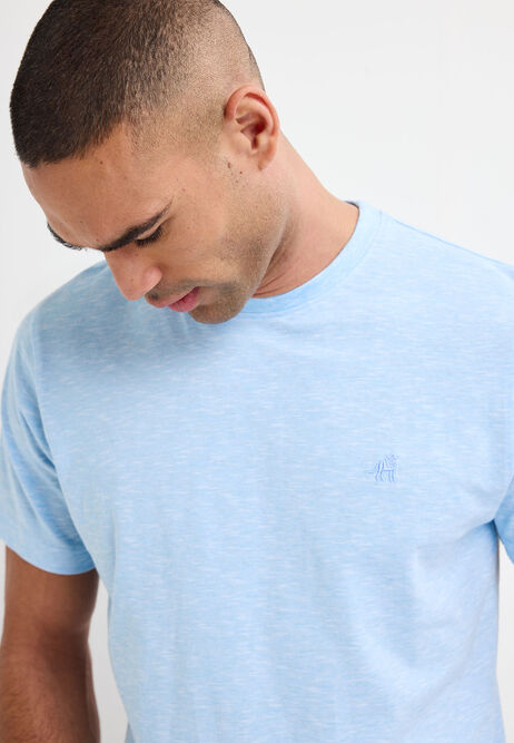 Mens Blue Cotton Textured T-Shirt