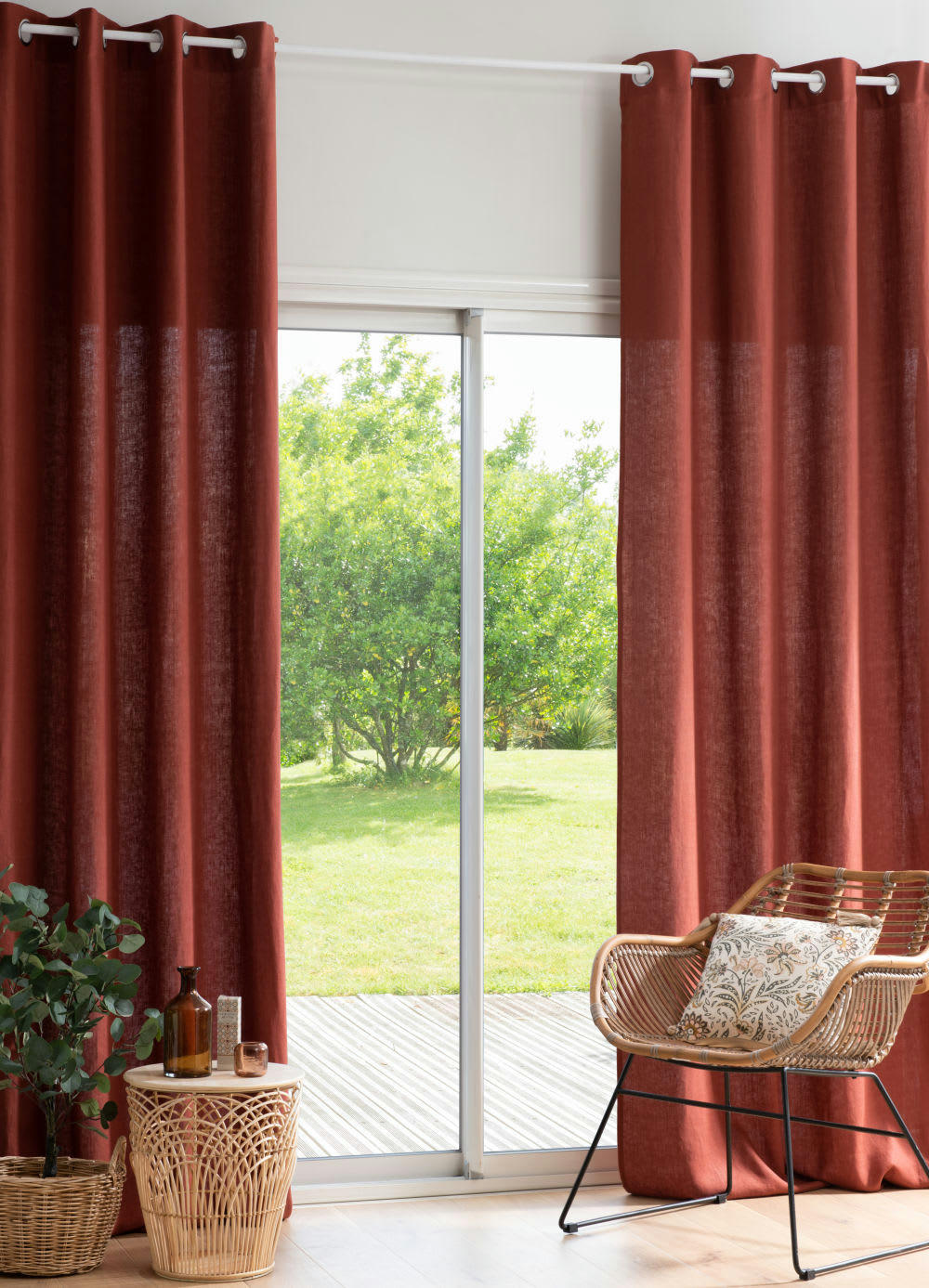 - Rideau à œillets en lin terracotta à l'unité 130x300