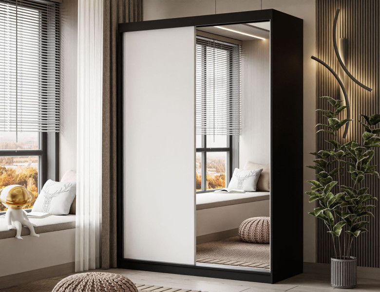 Szafa przesuwna CAMARO II z lustrem 150 cm czarny/biały mat