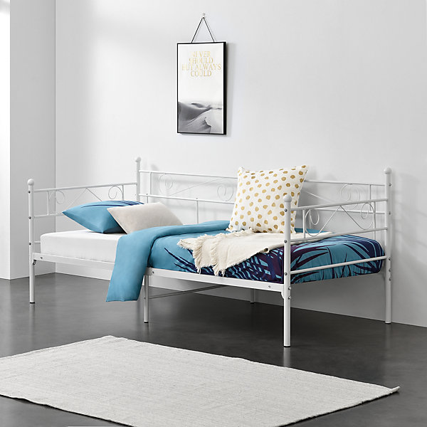 Cadre de Lit Simple Kerava en Métal 90x200 cm Blanc Mat en.casa