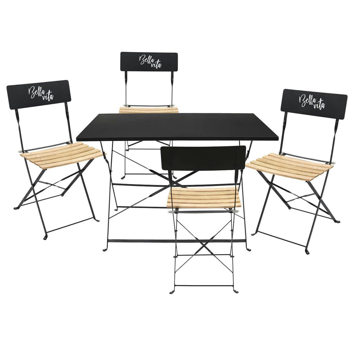 MALAM - Ensemble  table repas pliante + 4 chaises pliantes noires
