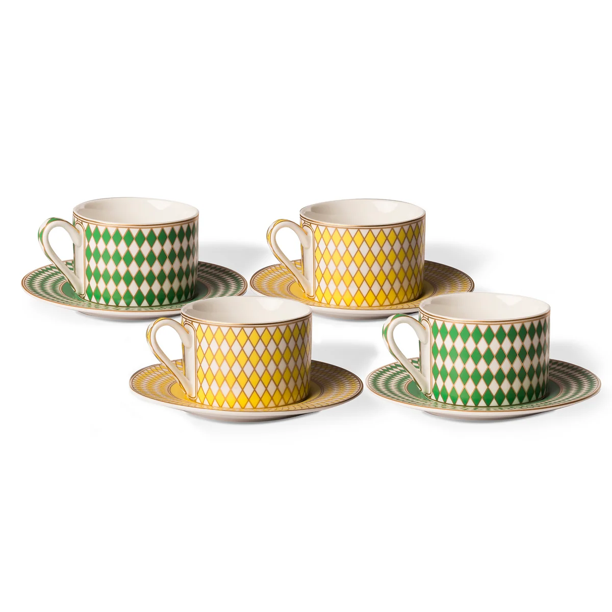 POLSPOTTEN - Chess Teetasse matt glasiert, grün / gelb / gold (4er-Set)