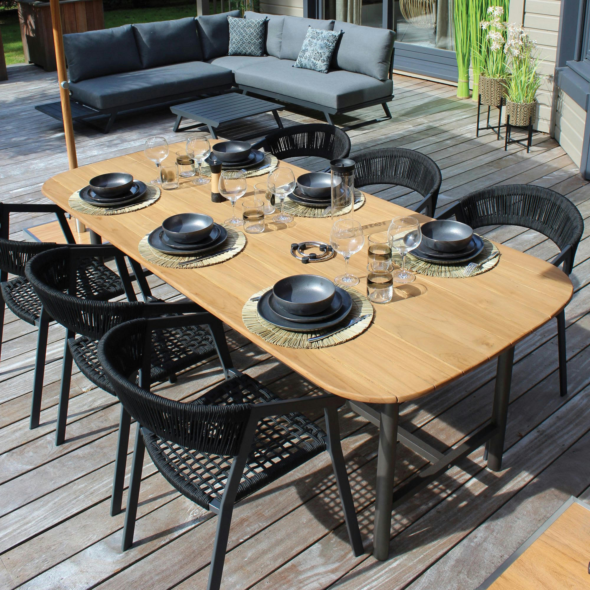 WALLIS - Lot de 2 fauteuils en aluminium et cordelette noire