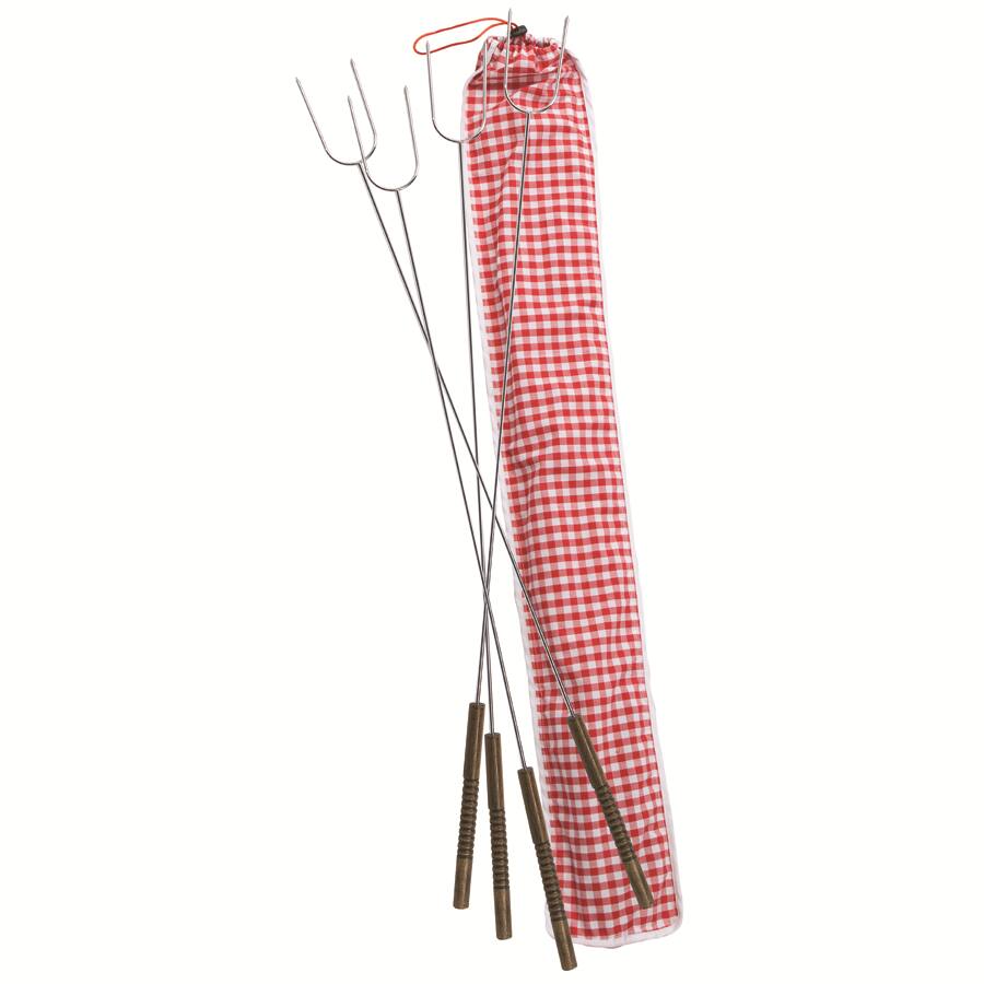 Rome Chrome Plated Steel Camp Hot Dog Grill Fork Set with Storage Bag, 34-in, 4-pk