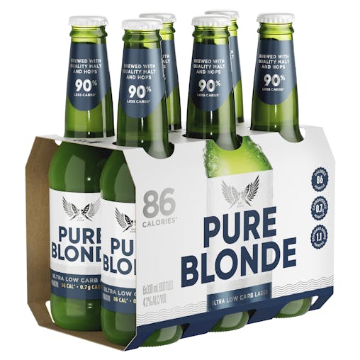 Pure Blonde Ultra Low Carb Lager, Light & Refreshing Finish, 4.2% ABV, 330mL (Case of 24 Bottles)