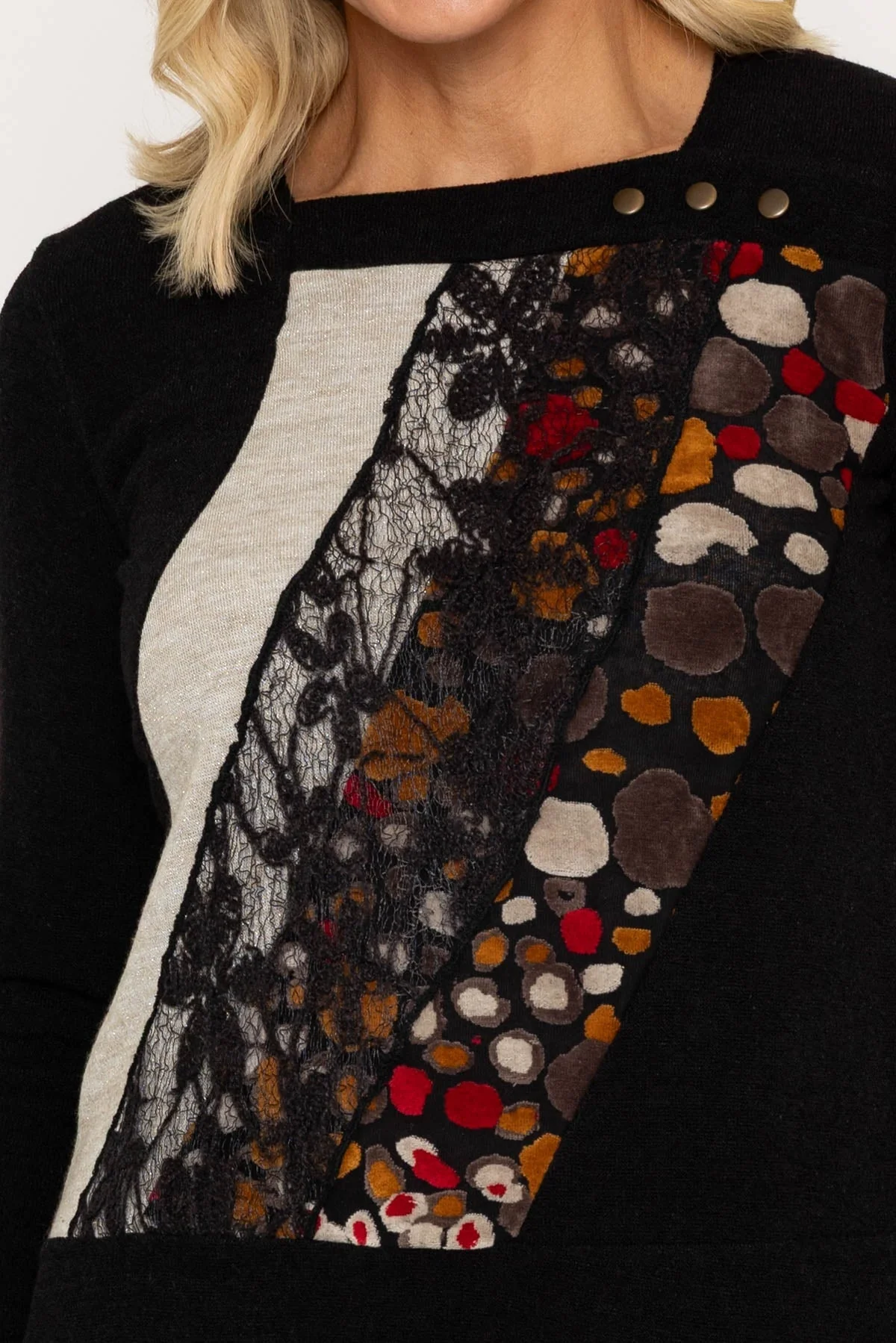 Black Textured Printed Long Sleeve Top