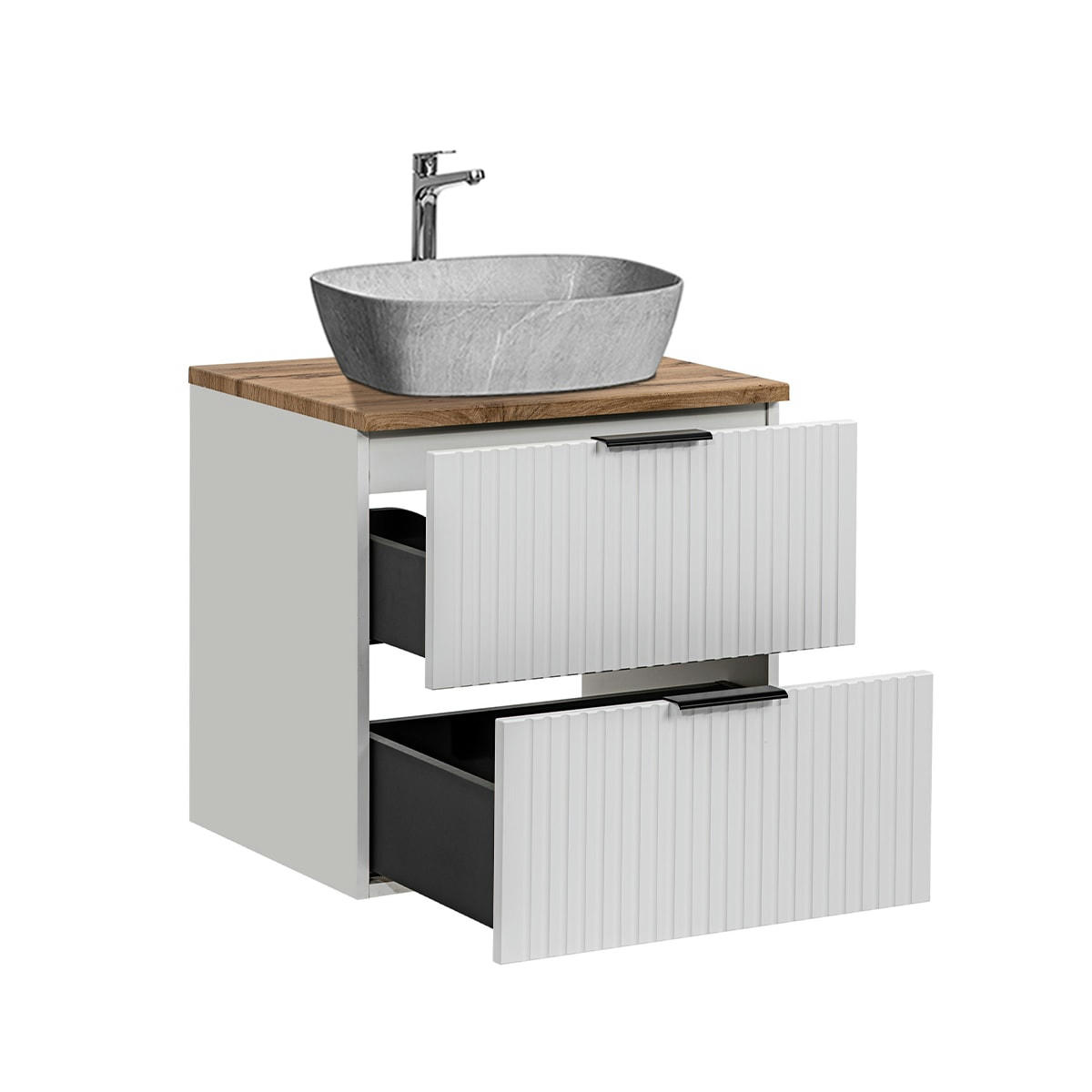 - Meuble simple vasque effet pierre 60cm blanc