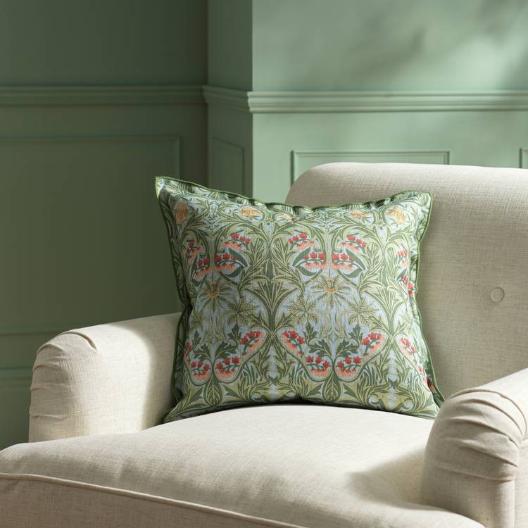 Habitat x Morris & Co. Bluebell Cushion - Green - 50x50cm