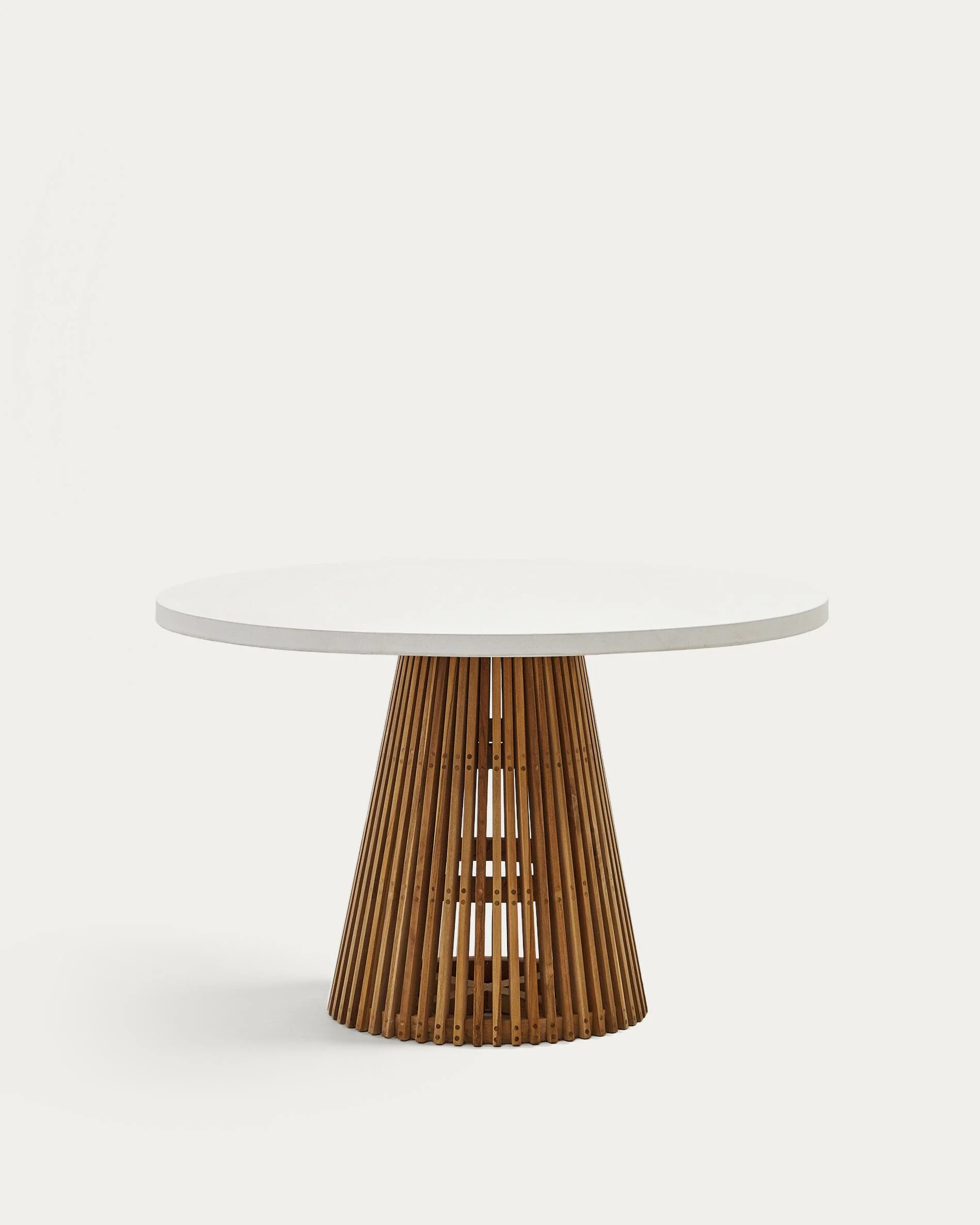 Alcaufar round outdoor table made of solid teak wood and white cement Ø 120 cm