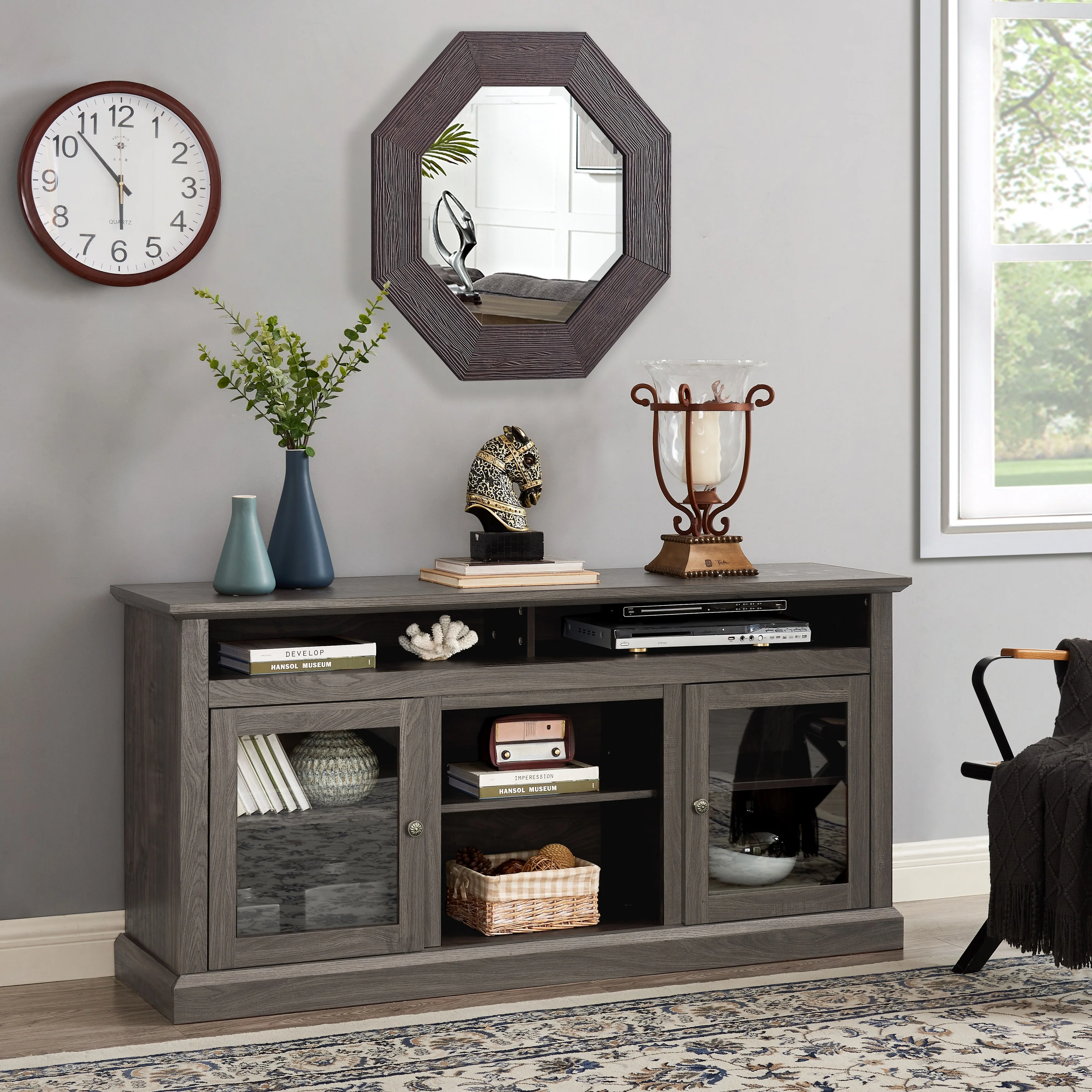 Classic 65-Inch TV Stand with Storage ,Elegant Entertainment Center Featuring Open Shelves