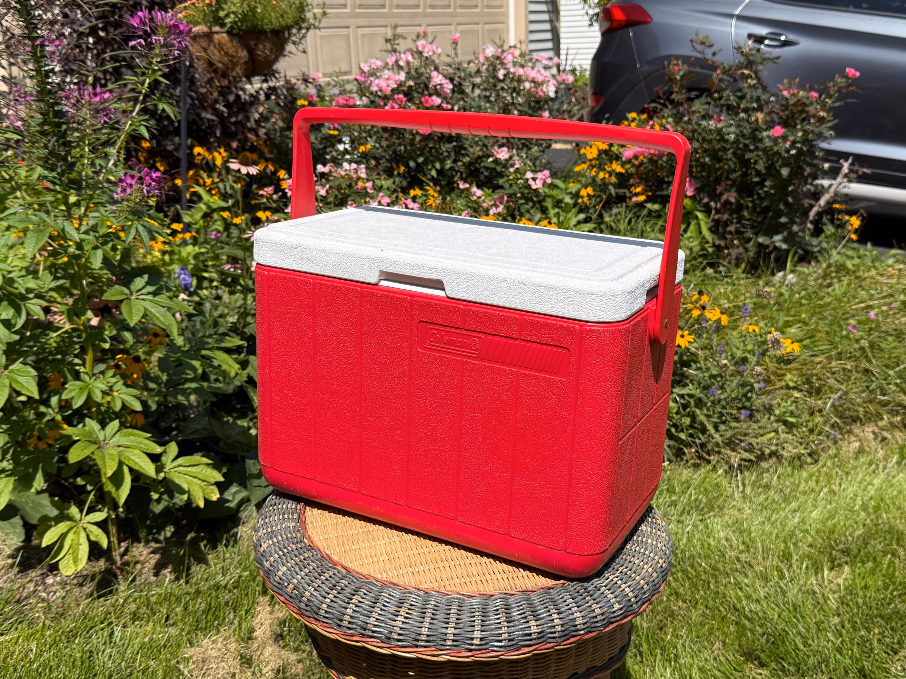 Vintage 1993 Coleman PolyLite 28 Red Cooler Model 5277, Retro 90s Ice Chest Tailgate Camping Gear, 28 Quart Made in USA Picnic Drink Cooler