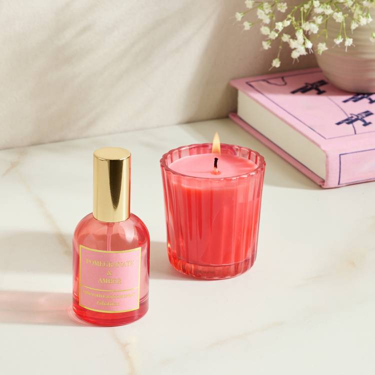 Habitat Votive Candle & 90ml Room Spray-Pomegranate & Amber