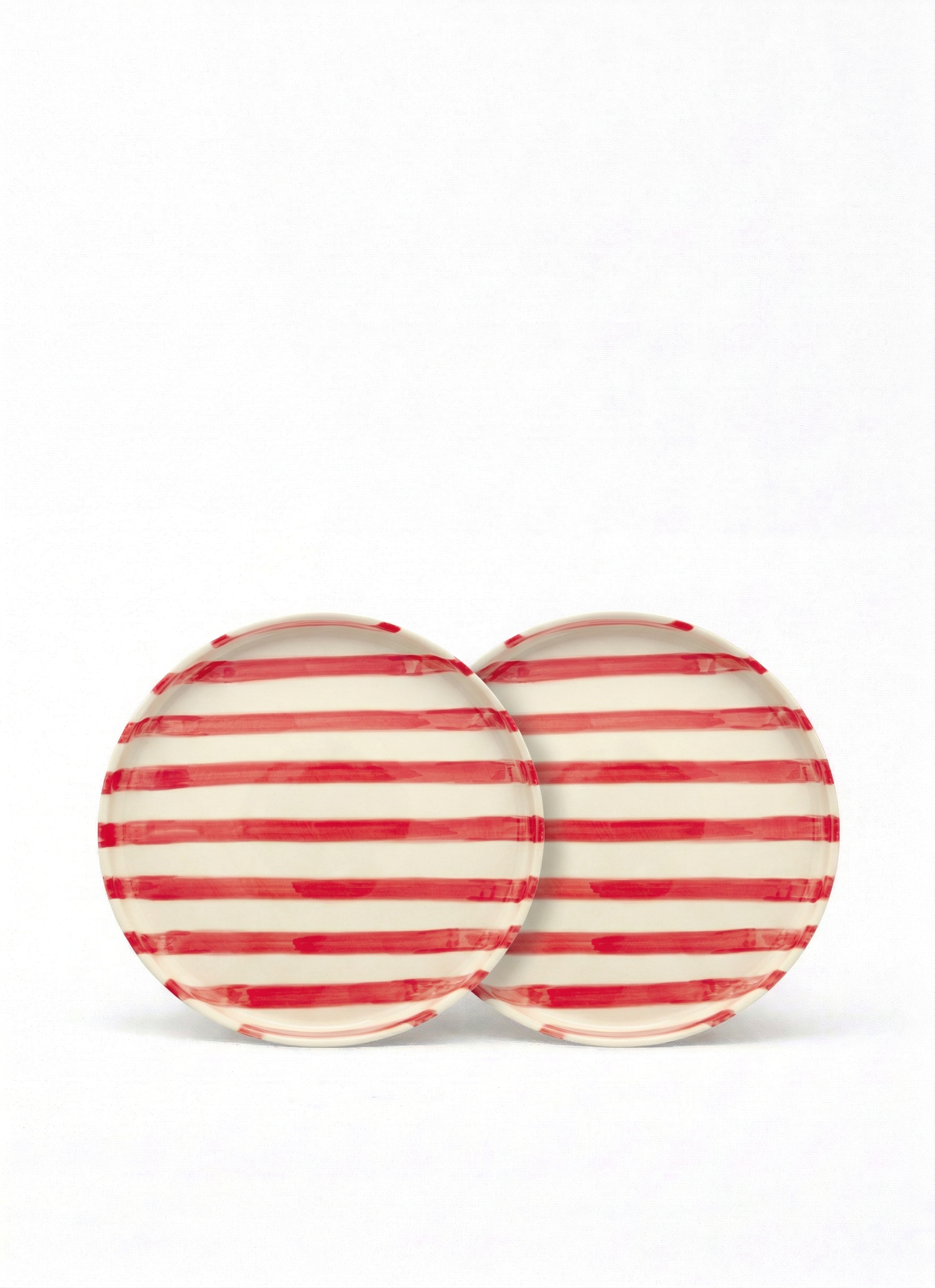 vtwonen - Lunchbord - Strepen - Rood - Set van 2 - Keramiek - 20cm
