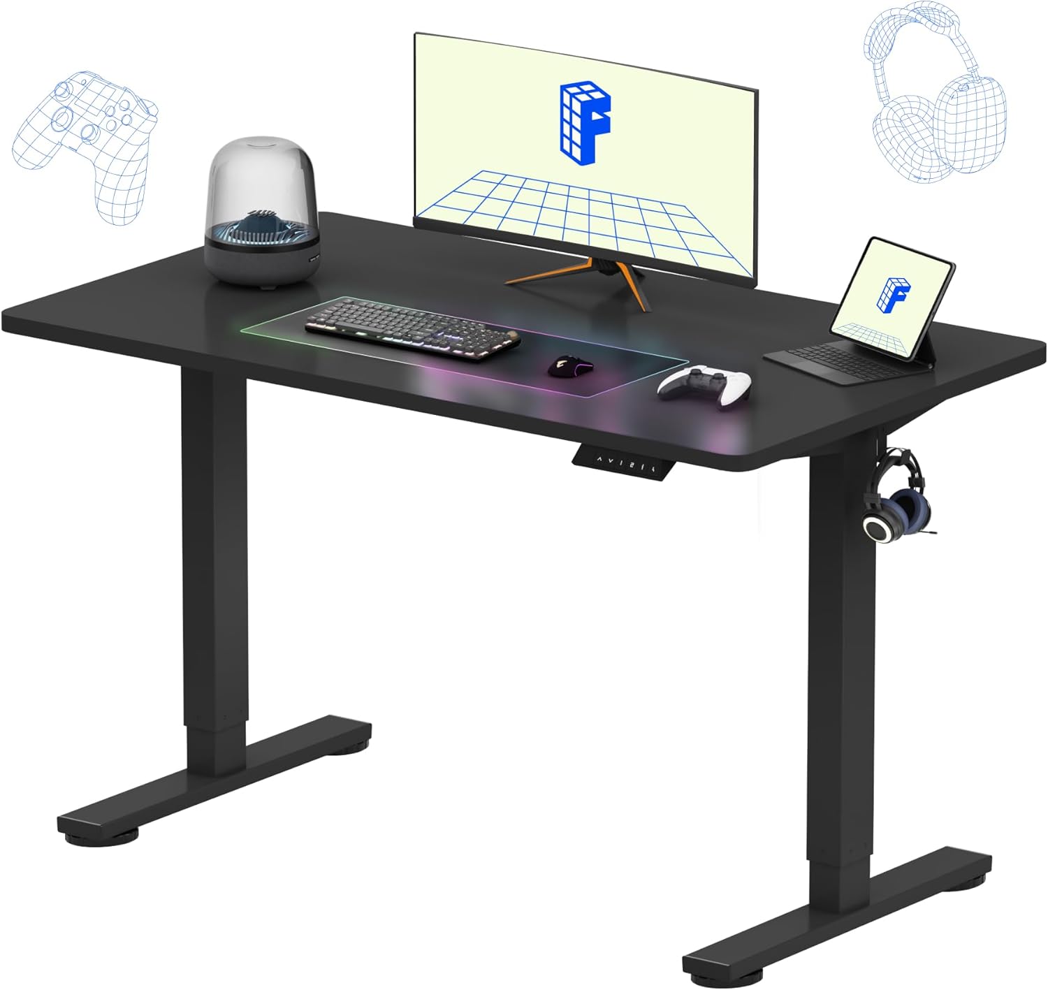 FLEXISPOT EN1 One-Piece Standing Desk, 48x24 Seamless Desktop Electric Height Adjustable Desk for Home Office, Multi-Monitor Setups & Easy Assembly, Black (Black Frame)