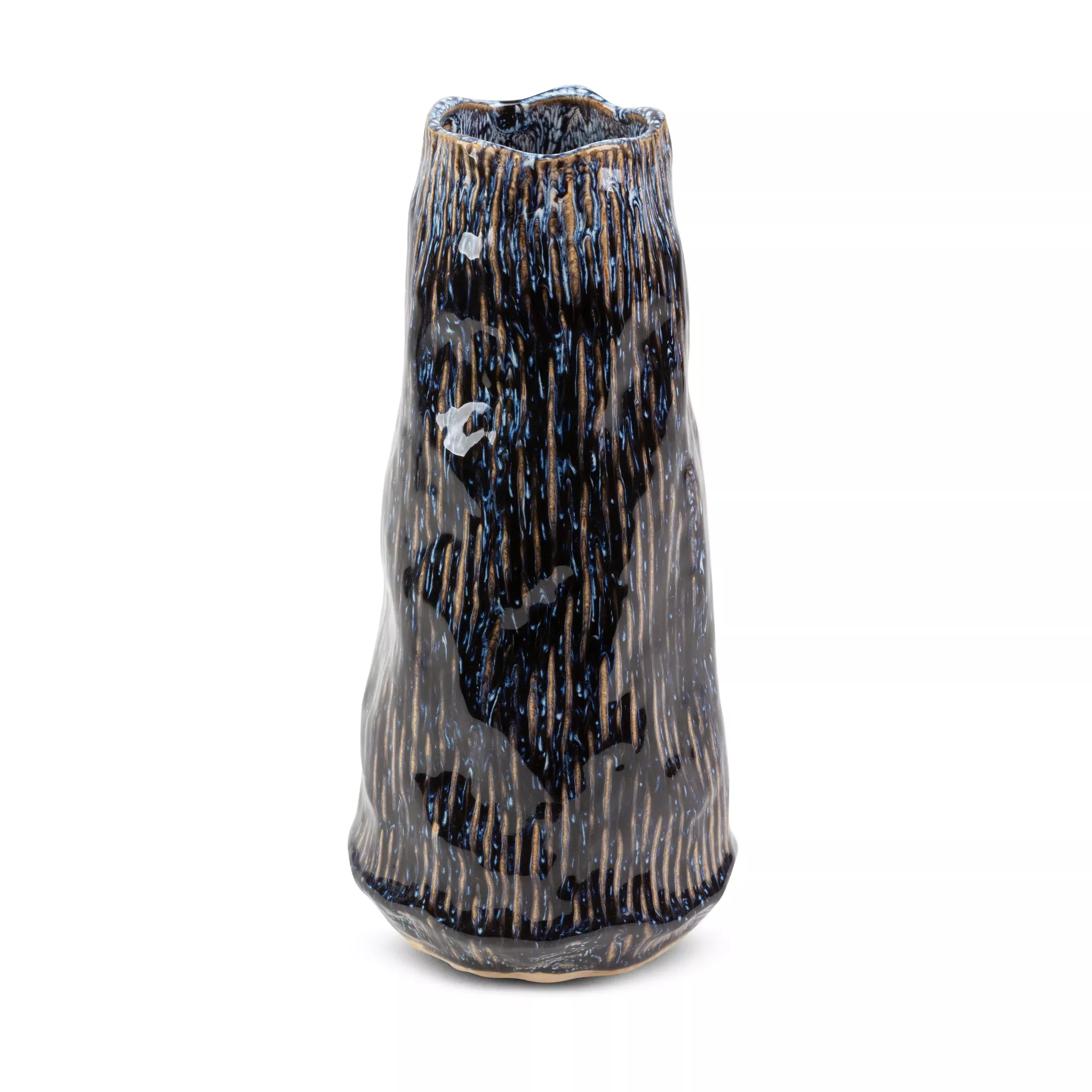 Wazon ceramiczny granatowo-beżowy o nieregularnym kształcie w stylu boho średnica 14x28 cm ALDA
