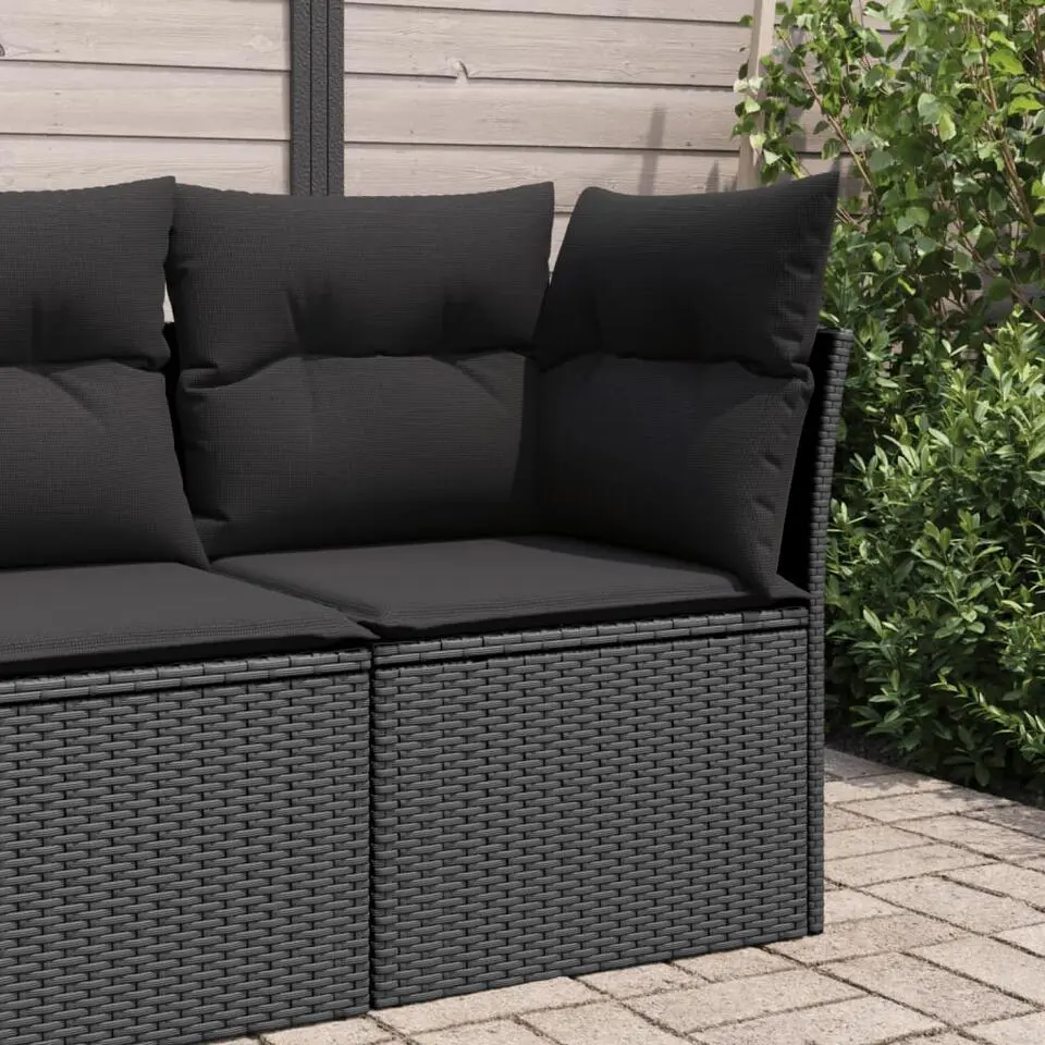 vidaXL - Tuinhoekbank - Zwart - Poly rattan - Met kussens