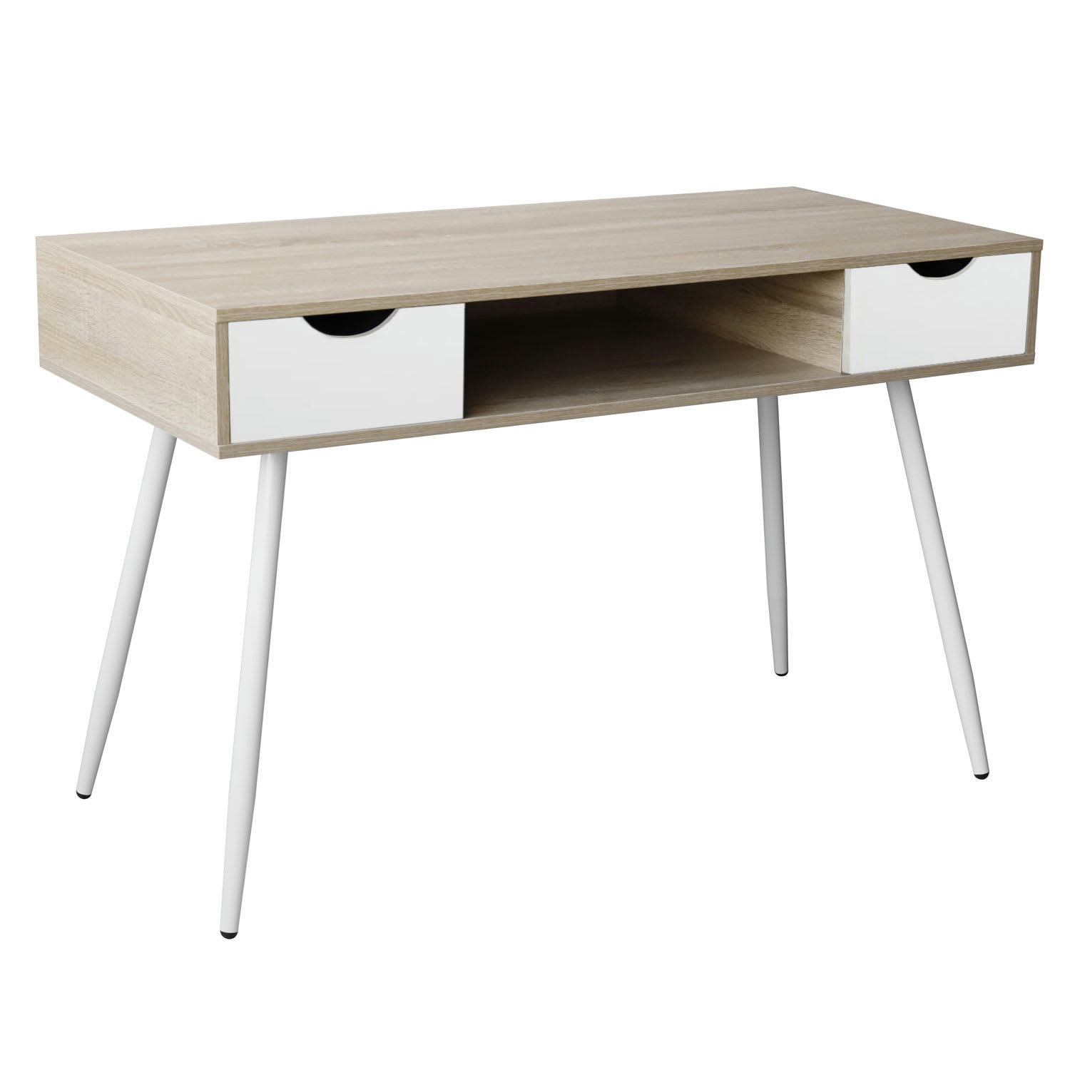 BJORN - Bureau style scandinave bois avec tiroirs blancs
