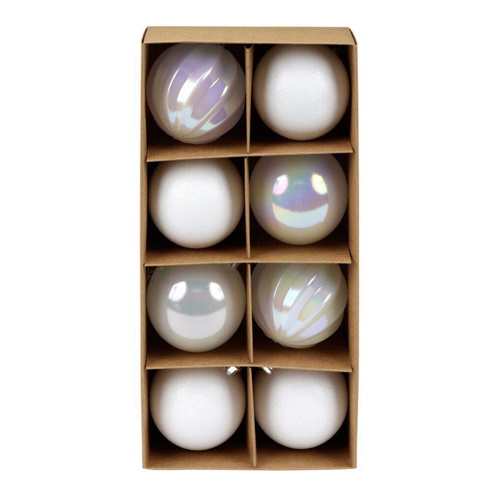 Boule de No&euml;l x8 blanc et irisé Ø7cm