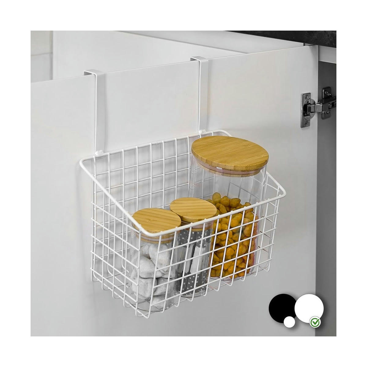 MÉTAL - Organisateur cuisine métal blanc panier de porte 26x17x28cm