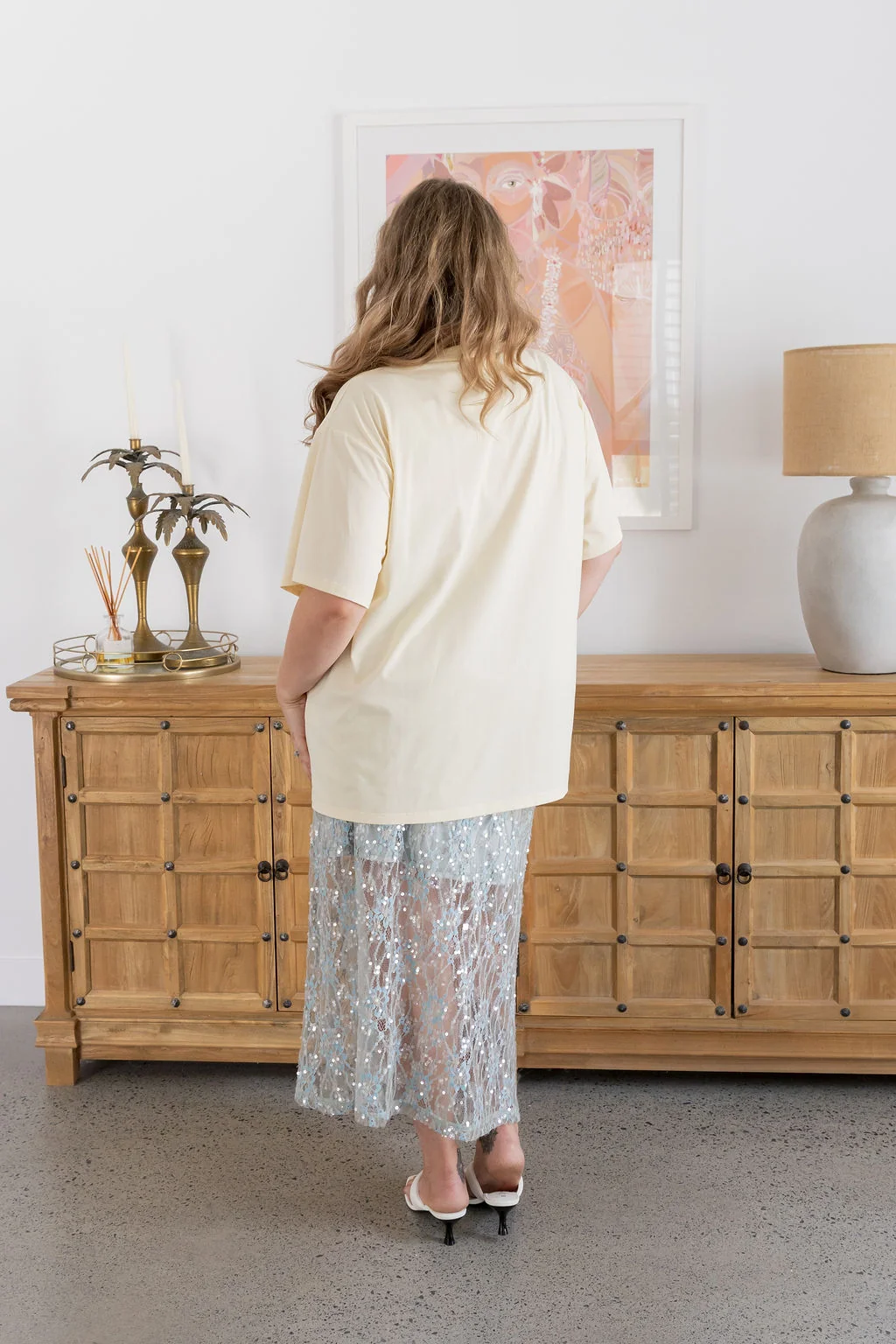 Zena Embelished Skirt in Grey/Blue Lace
