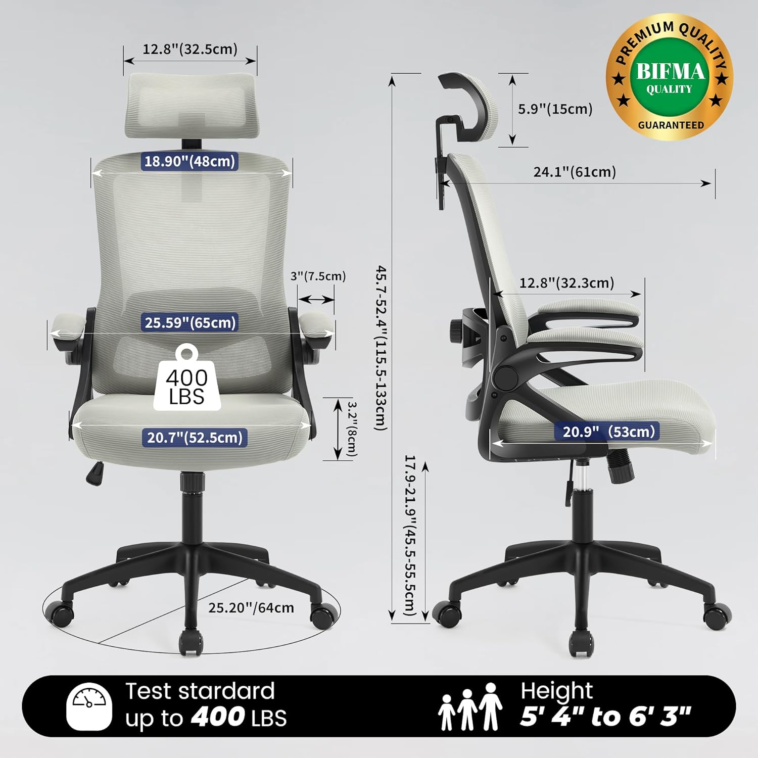 Fizzin Ergonomic Office Chair, 400 LBS Computer Chairs with Adjustable Lumbar Support, Breathable Mesh Desk Chair Ergonomic with Thickened Cushion, Comfy Home Office Desk Chair (Dark Gray)
