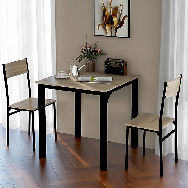 Ensemble table et chaises 70x70x75 cm avec 2 chaises, table carrée structure métal style minimaliste