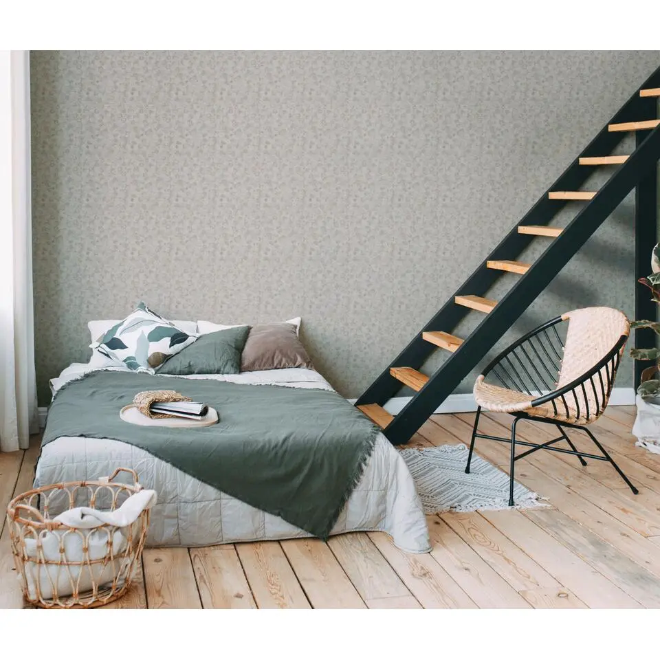 Livingwalls behang bloemetjes beige en wit - 53 cm x 10.05 m