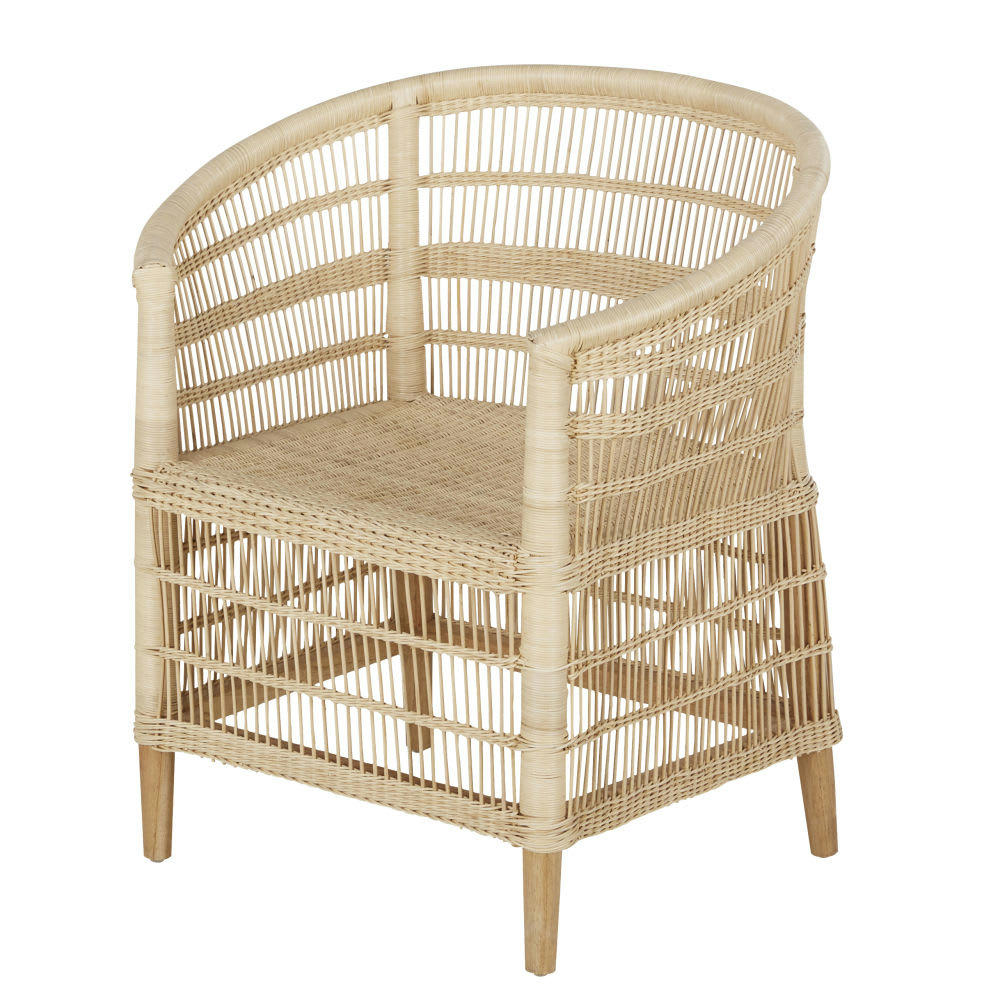 Malawi - Fauteuil en rotin et bois de mindi beige
