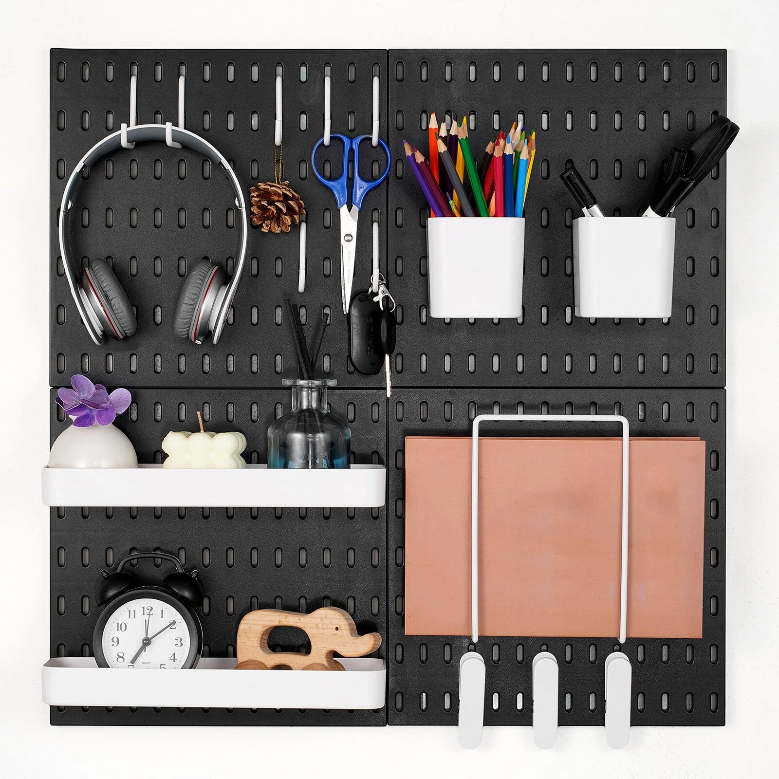 Black ABS Pegboard Wall Organizer with Modular Design - 11 L x 0.47 W x 11 H