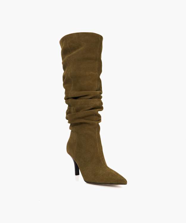 Santi Khaki - Slouchy Suede Knee High Boots