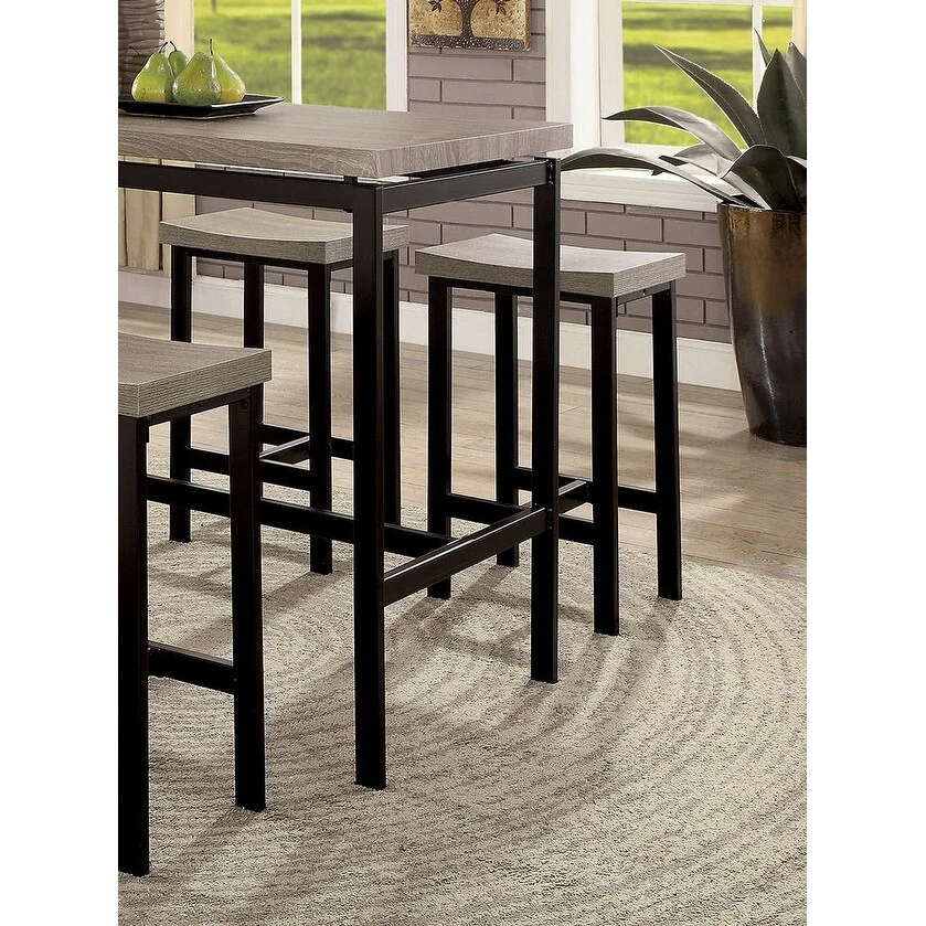 5 Pc Counter Height Table Set Two Tone Design Dining Chairs Sturdy Metal Construction PVC Plastic Top