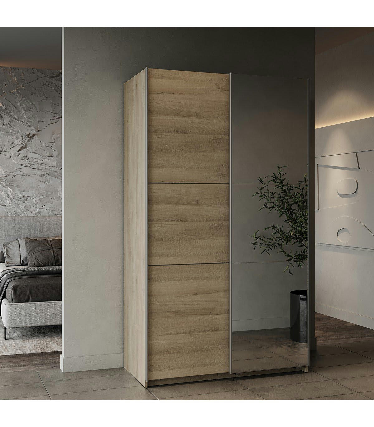 GHOST - Armoire 2 portes coulissantes et miroir - L116,5 cm