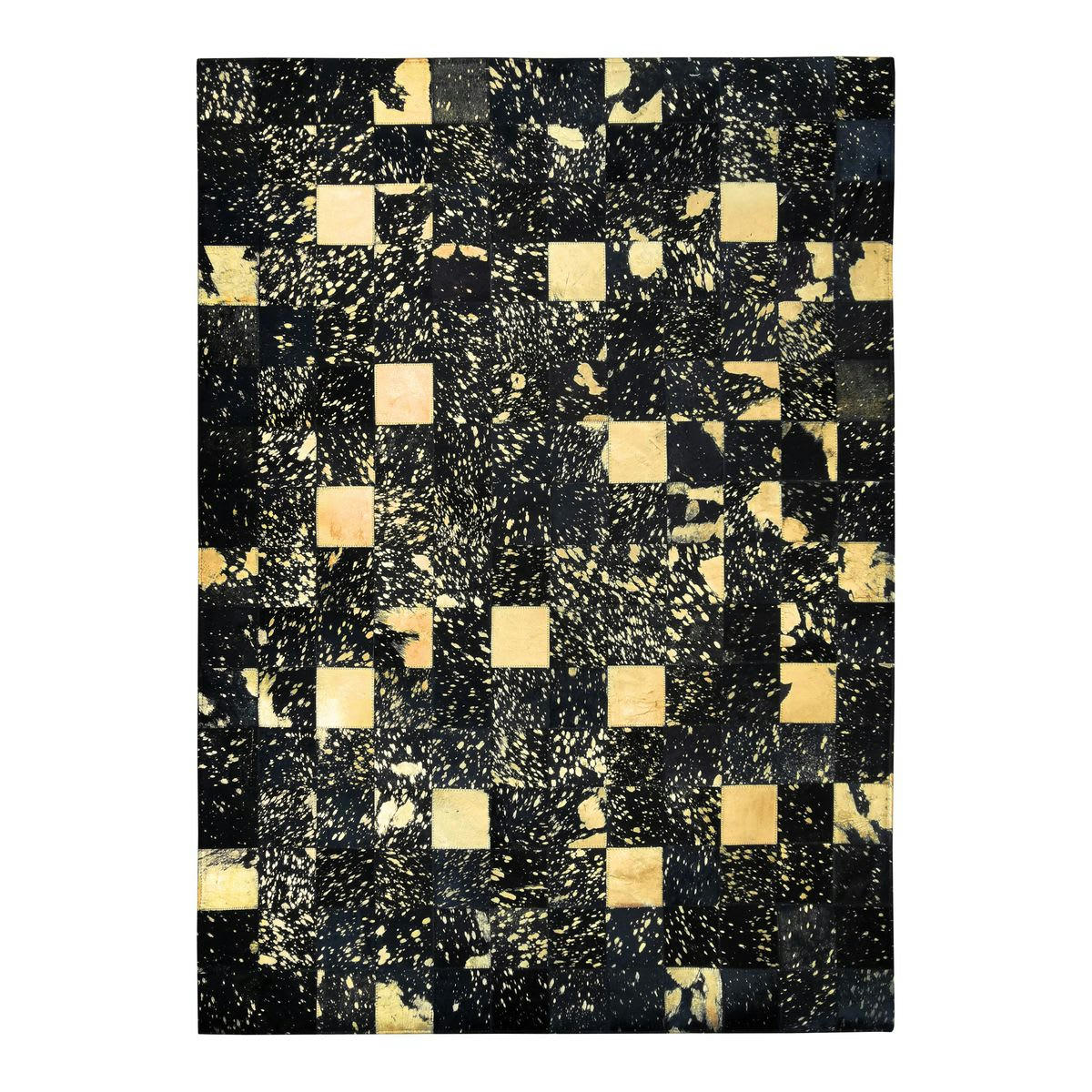 CUIR - Tapis recyclé cuir éclats or noir 120x170