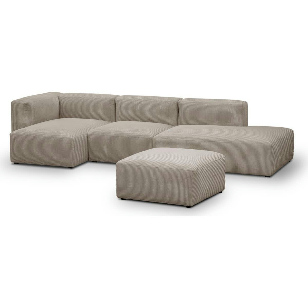 MODULO NEW - Canapé modulable angle gauche 5 places velours côtelé taupe + pouf