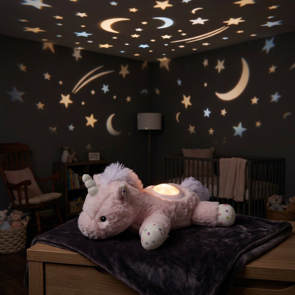 Peluche projecteur licorne veilleuse lumineuse polyester rose 35x20x15cm