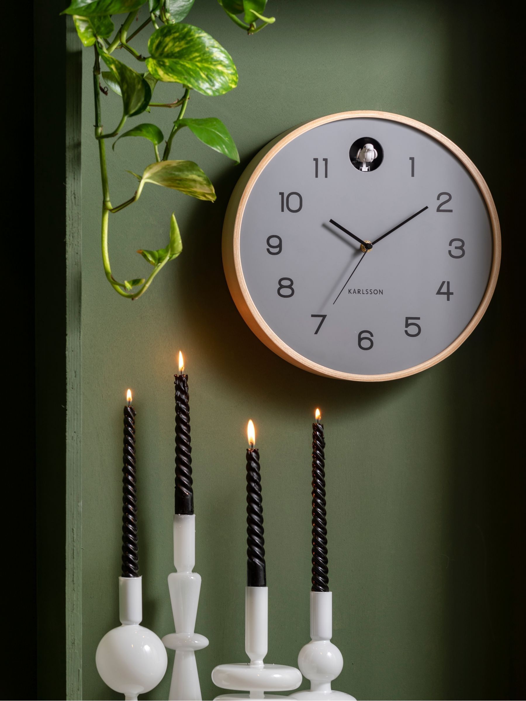 Karlsson Grey Cuckoo Birch Wall Clock