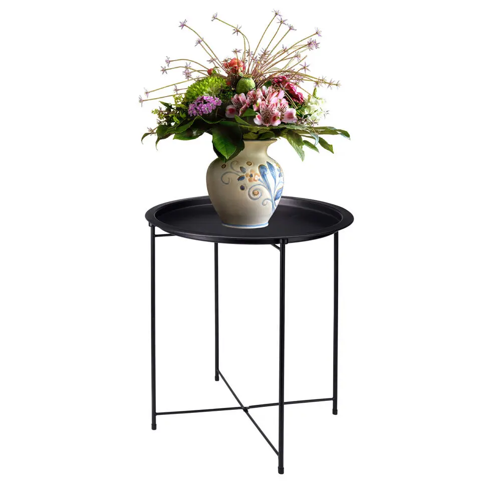 Home & Styling Bijzettafel - zwart - metaal - 47 x 50 cm