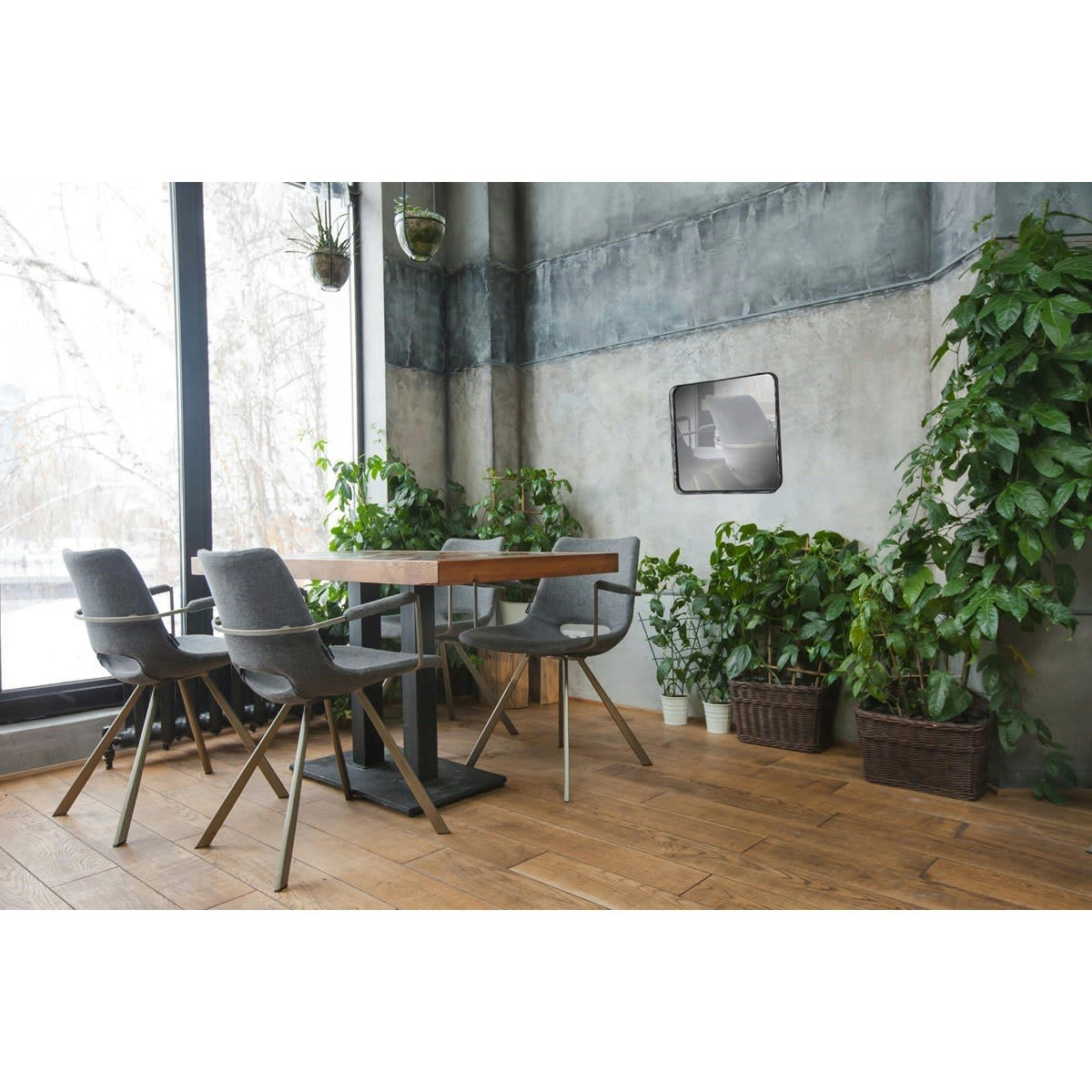 MIROIR FILAIRE EN MÉTAL 80 CM - Miroir carré contours filaires métal noir 80x80cm